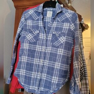 American Eagle Outfitters Blue Plaid Button Down Shirt